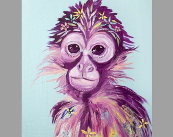 Daisy Monkey Art Print, Colorful