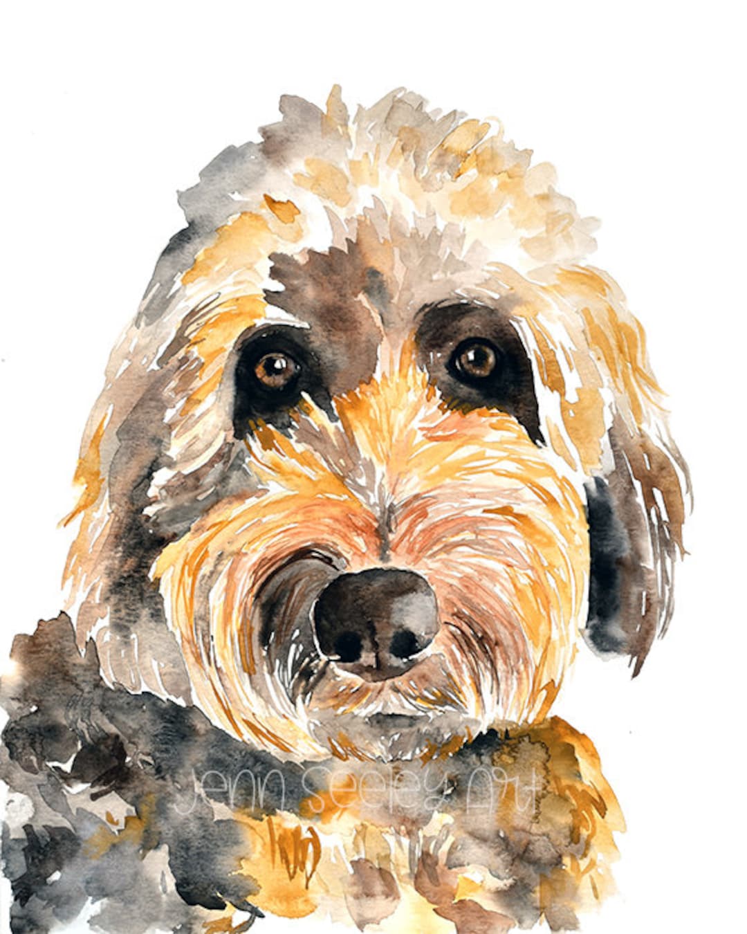 Golden Doodle dog breed must have dog art pet portrait animal fur baby  illustration florals dog gift Art Print by PetFriendly
