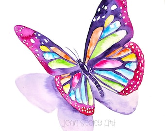 Imprimé d’art papillon coloré, Aquarelle Papillon