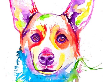 corgi, corgi dog, corgi gifts, corgi art, corgi art print, pet portrait, pet lover, perros, art deco,colorful dog,corgi watercolor print,art