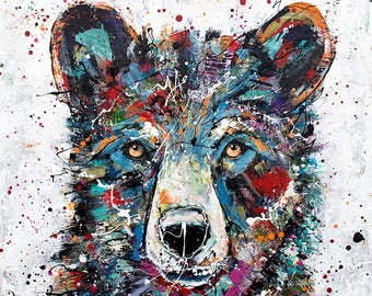 Wild Bear, colorful acrylic bear painting, colorful bear, black bear