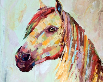 Colorful Horse Print, Celedon and Purple, Horse Art