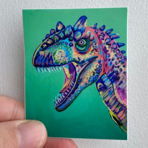 Colorful Allosaurus Dinosaur 2 x 3 inch die cut vinyl sticker image 1