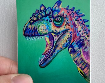 Colorful Allosaurus Dinosaur 2 x 3 inch die cut vinyl sticker