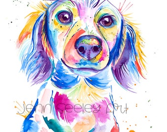 Longhaired Dachshund Watercolor Art Print