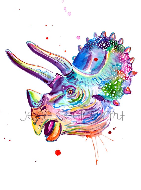 Triceratops Watercolor Print Triceratops Dinosaur Jurassic - Etsy