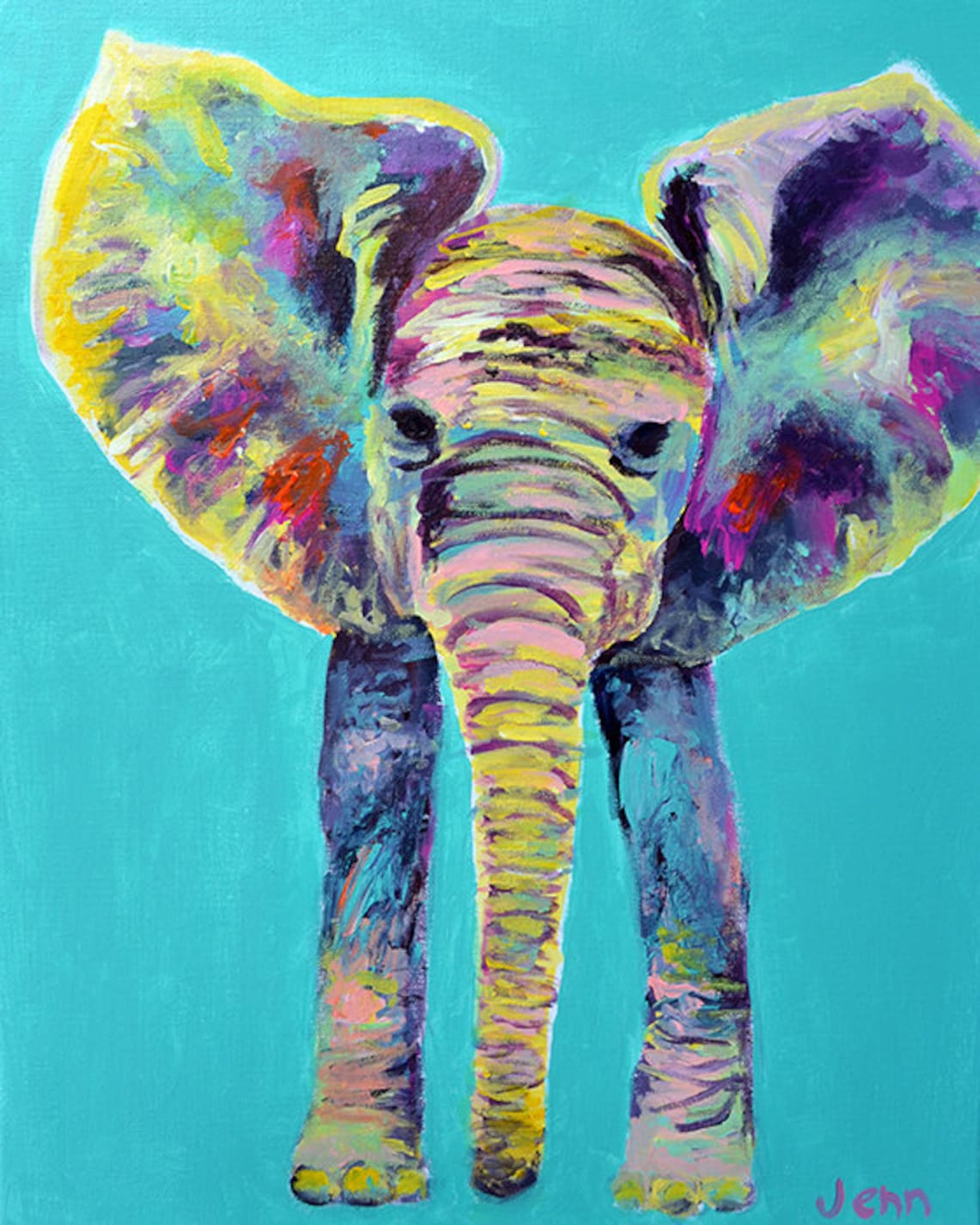 Colorful Baby Elephant Art Print Etsy