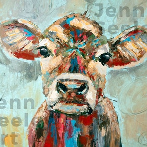 Charcoal Baby Jersey Cow, Farm Animal Art, Fine Art, Watercolor Painting, Baby Art, Nursery, Print Art, Wall Decoration