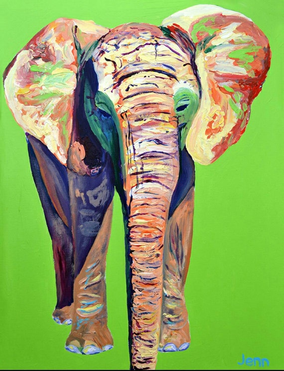 Zuri Green Elephant, Hogle Zoo, Original Artwork, Elephants, Green