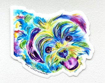 Grand autocollant en vinyle aquarelle Shih Tzu coloré, autocollant découpé à l'emporte-pièce de 3 pouces