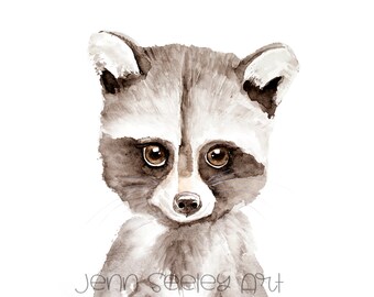 Baby Raccoon watercolor nursery print