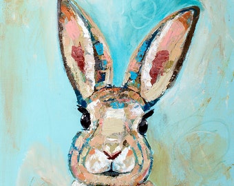 Charcoal Bunny Print, Bunny Art, Woodland Animals, Rabbit Painting, Woodland Nursery, Gift, Decoration
