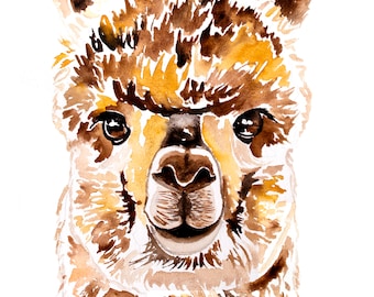 ORIGINAL Alpaca Watercolor Painting 11" x 15", watercolor