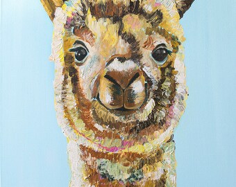 Brown alpaca fine art print, alpaca, alpaca gifts, llama, brown llama, llama art. alpaca art. blue. alpaca print, alpaca, unique alpaca, art