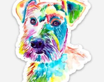 Aquarelle colorée Schnauzer autocollant, 3 pouces die-cut autocollant