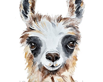 Baby Llama Watercolor Art Print