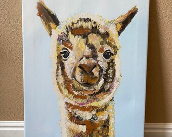 Alpaca CANVAS print with hand painted detailing 18 x 24 inches