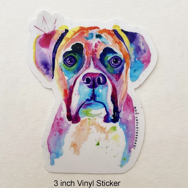 Boxer watercolor large sticker, 3 inch die-cut sticker, boxer dog, boxer dog gifts, boxer dog art, boxer painting