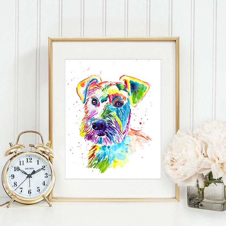 Colorful Miniature Schnauzer Watercolor Print, Dog Art, Fine Art, Watercolor Painting, Baby Art, Nursery, Pet Portrait, Print Art image 2