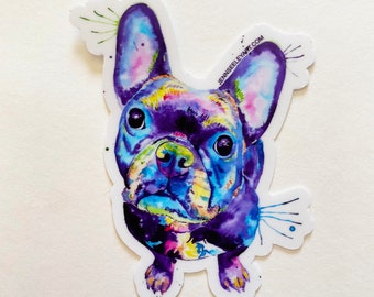 STICKER, Français Bulldog Aquarelle Grand autocollant en vinyle, autocollant découpé à l’emporte-pièce de 3 pouces, autocollant Frenchie