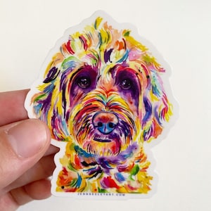 Colorful Watercolor golden doodle sticker, 3 inch die-cut sticker