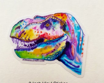 STICKER, Colorful T-Rex watercolor large sticker, 3 inch die-cut sticker