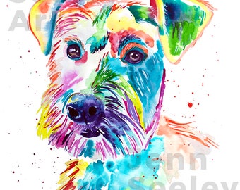 Colorful Miniature Schnauzer Watercolor Print, Dog Art, Fine Art, Watercolor Painting, Baby Art, Nursery, Pet Portrait, Print Art