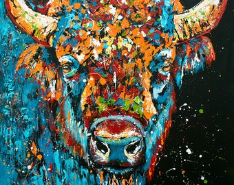 Colorful Bison Print, Bison, Bison painting, Buffalo