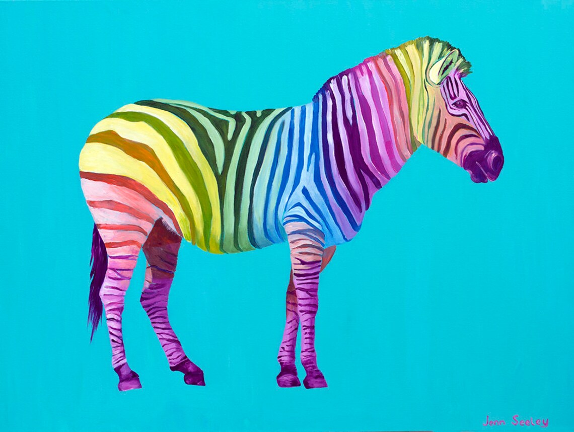 Rainbow Zebra Art Print Blue Zebra Zebra Stripe Gum Print Etsy