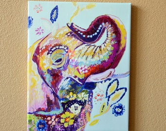 Daisy Elephant CANVAS Print 11 x 14 inches