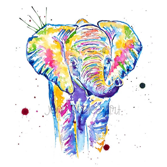 Colorful Watercolor Elephant print by Olga Telnova