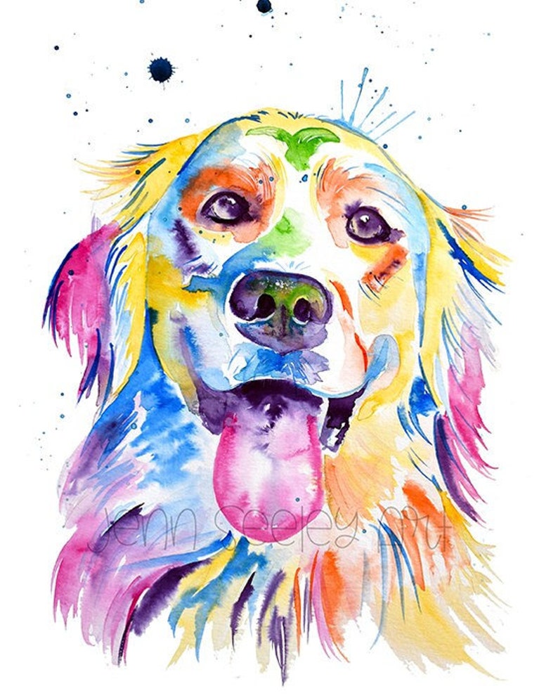 Colorful Golden Retriever Watercolor Painting image 1