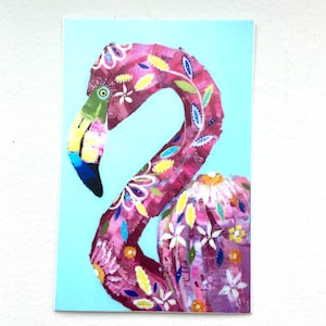 Colorful Flamingo Watercolor Large Vinyl Sticker, 3 inch die-cut sticker