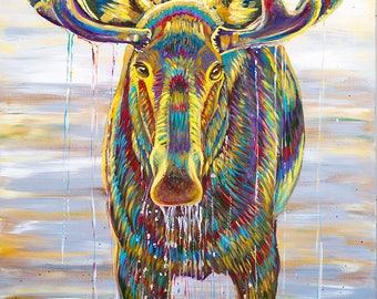 Water Moose, Park City Moose Colorful Moose Art Print