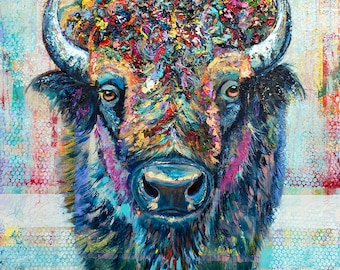 Colorful Bison, Yellowstone National Park, Bison, Buffalo, American Bison, Colorful Bison Painting, Colorful American Bison.