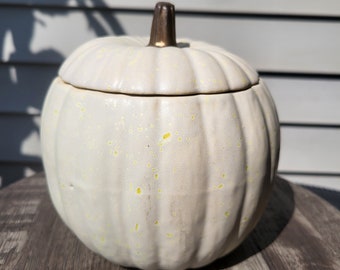 Neutral Ceramic Pumpkin Candy Dish, Sea Salt