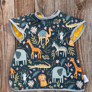 Safari Toddler Bapron, 46 Choices, Baby Apron, Baby Smock, Long Length, Reversible Bib, Full Length, Animal Toddler Bib, Apron, Blue Bib