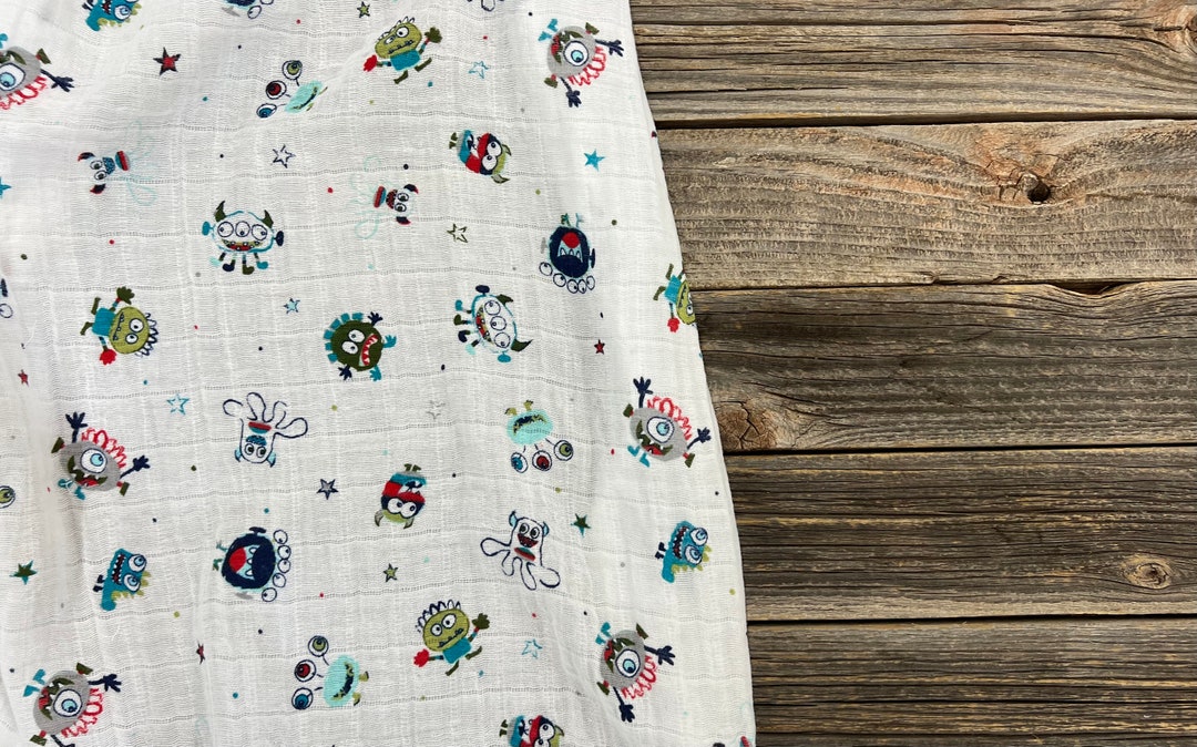 Monsters Eek Muslin Swaddle Blanket, 47 X 47 Swaddle Blanket, Swaddling Blanket, Monster Swaddle