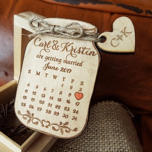 Wooden Save-the-Date Magnet Calendar, Mason Jar Save The Date Wedding magnets, Custom save the date Rustic, Wood save the date invitation image 1