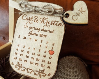 Wooden Save-the-Date Magnet Calendar, Mason Jar Save The Date Wedding magnets, Custom save the date Rustic,  Wood save the date invitation