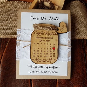 Wooden Save-the-Date Magnet Calendar, Mason Jar Save The Date Wedding magnets, Custom save the date Rustic, Wood save the date invitation image 2