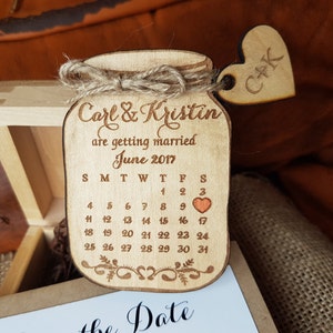 Wooden Save-the-Date Magnet Calendar, Mason Jar Save The Date Wedding magnets, Custom save the date Rustic, Wood save the date invitation image 3