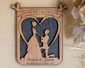 Personalisierter Holz Save The Date Magnet, Heiratsantrag mit Gravur
