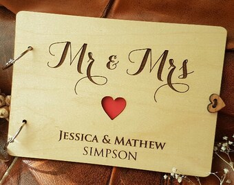 Mr and Mrs wedding guest book, wedding journal, guest book wedding, rustic guest book, custom guest book, engraved guest book, wood book
