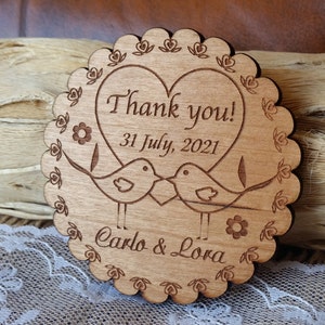 Custom Wedding Favor Birds Thank you Magnet, Kraft Rustic favor, Unique cards Set of 10, Laser cut gifts for Weddin Guests, Editable tags