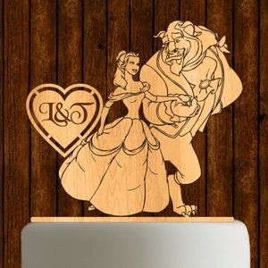Beauty and the Beast Wedding Cake Topper, Wood Initial Monogram