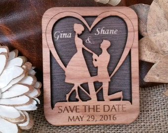 Personalized Wood Save-The-Date Magnet, Engraved Wedding Favor