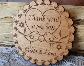 Thank you cards, magnet cards, rustic thank you cards, custom wedding cards, thank you gift, personalized thank you magnet, birds
