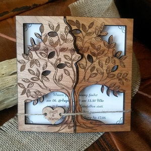 Tree Wood Wedding Invitation, Laser Cut Invitation, Unique Rustic Invitation