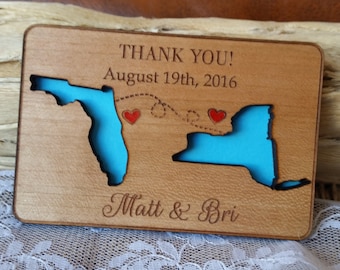 Rustic State Wooden Thank You Card, Engraved Wedding Favor